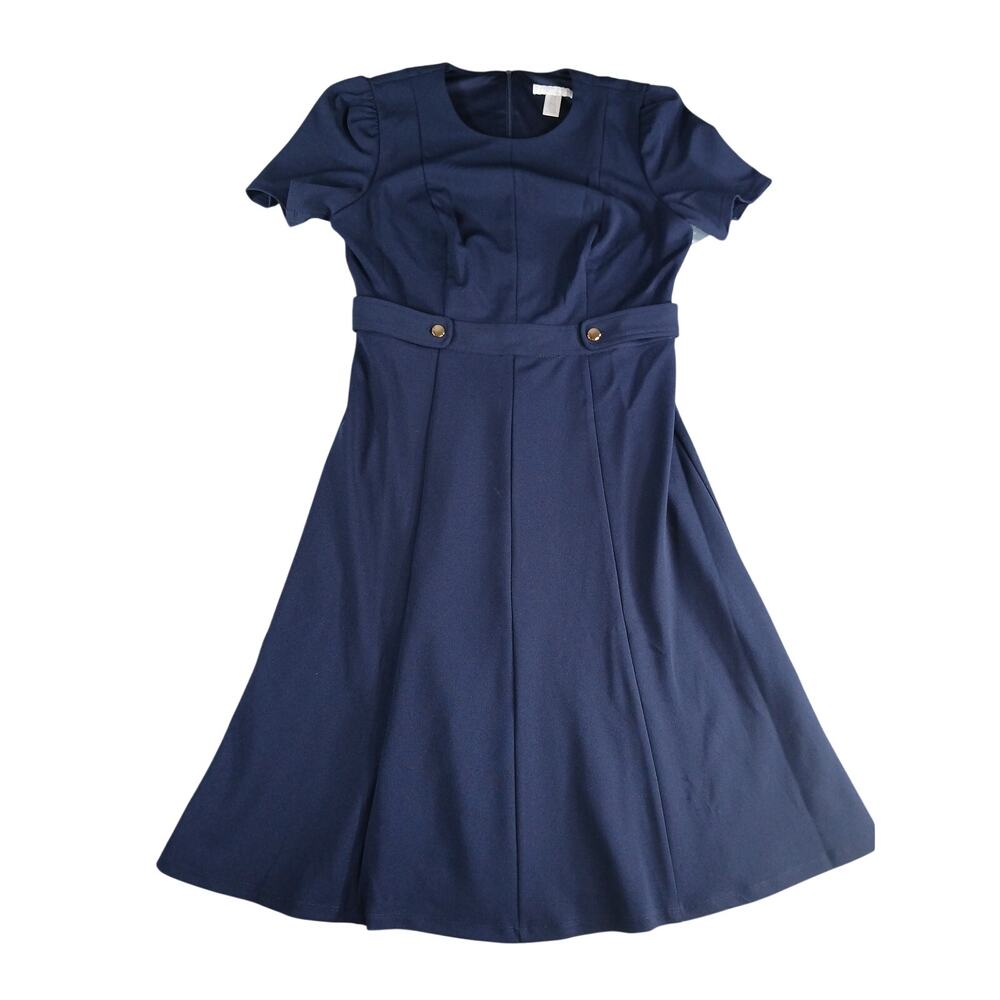 London Times Petites Dress Womens 8P Blue Knee Length Midi Sheath A-Line NWT